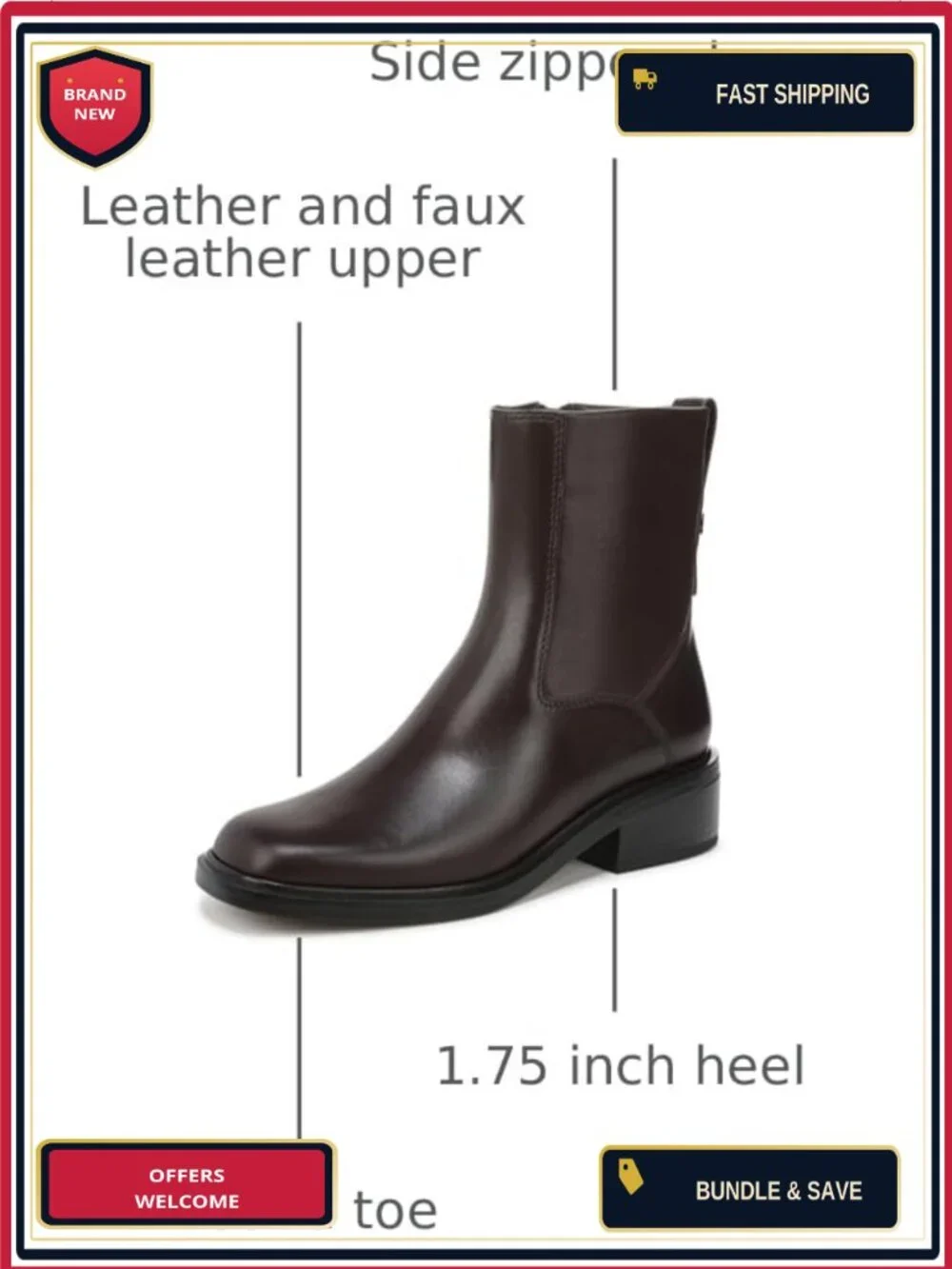 Franco Sarto Women's Ankle Bootie with Side Zipper, Block Heel